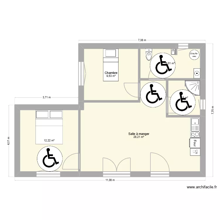 60 m&sup2; PMR. Plan de 5  et 60 m²