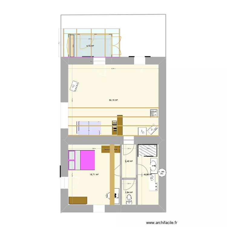 Entr&eacute;e 5M&sup2;. Plan de 6  et 63 m²
