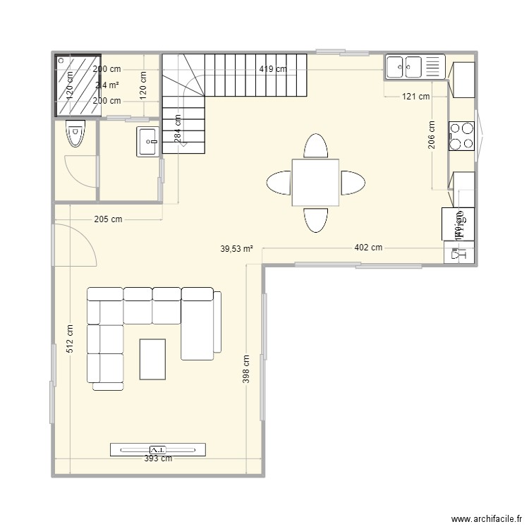 plan pour tiny house forme L rdc 1. Plan de 5 pièces et 47 m2