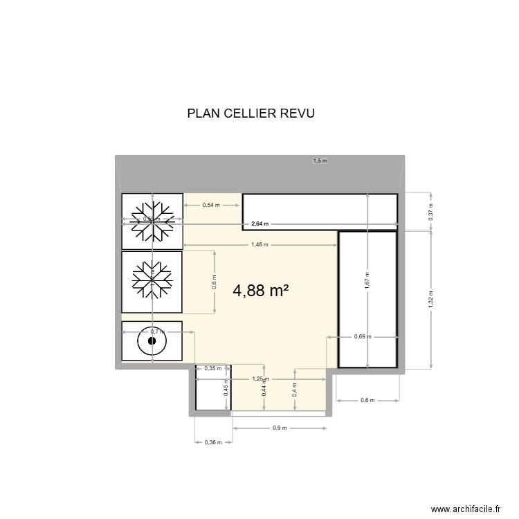 CELLIER REVU 22 av 25. Plan de 1 pièce et 5 m2