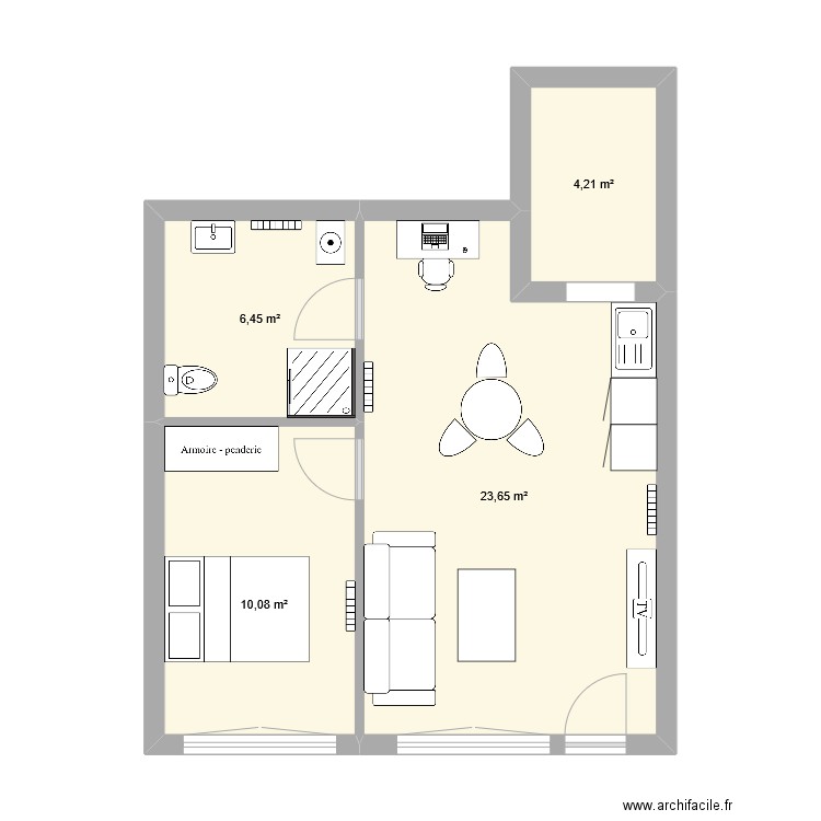 appartement F2. Plan de 4 pièces et 44 m2