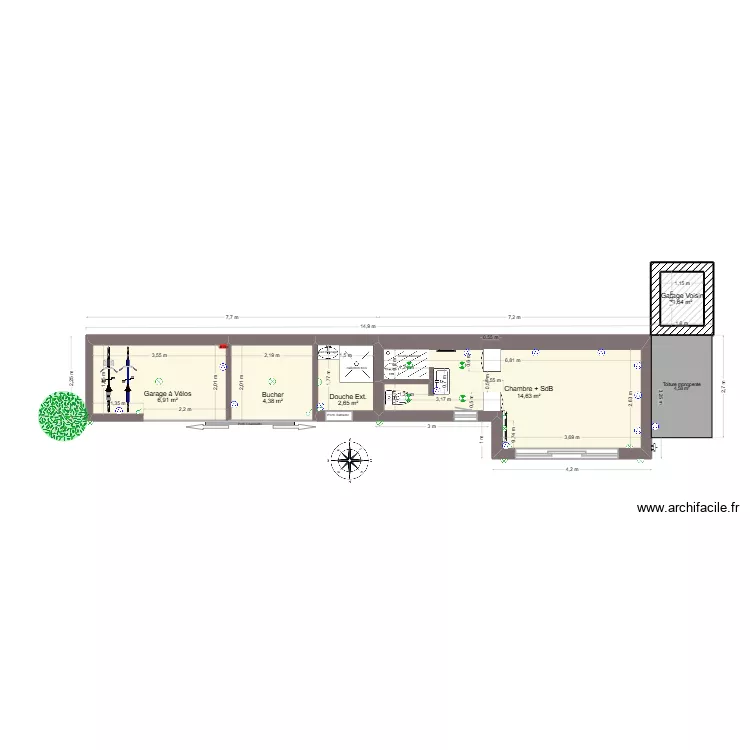 Plan am&eacute;nagement annexe. Plan de 5  et 30 m²