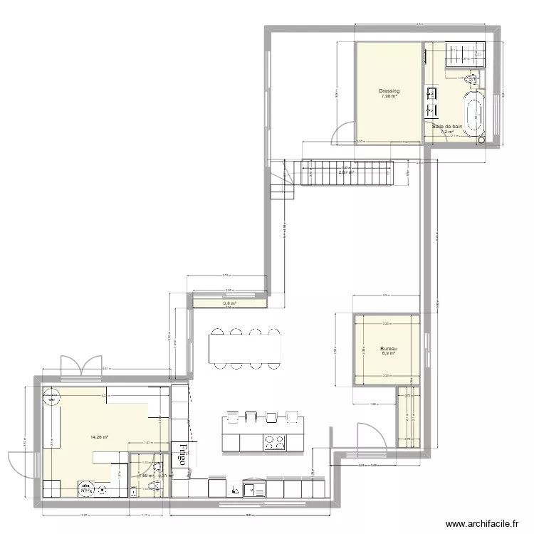 Plan RDC Etaules r&eacute;el. Plan de 9  et 42 m²