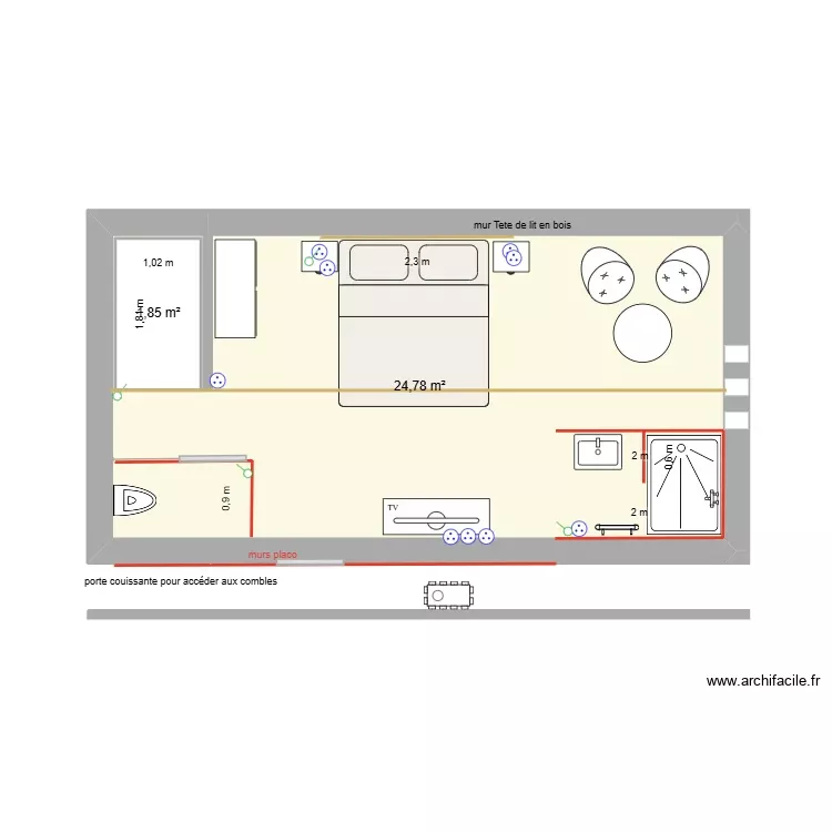 grenier gite 2 sdb. Plan de 2 Pièces et 29 m² grenier gite 2 sdb. Plan de 2 Pièces et 29 m²