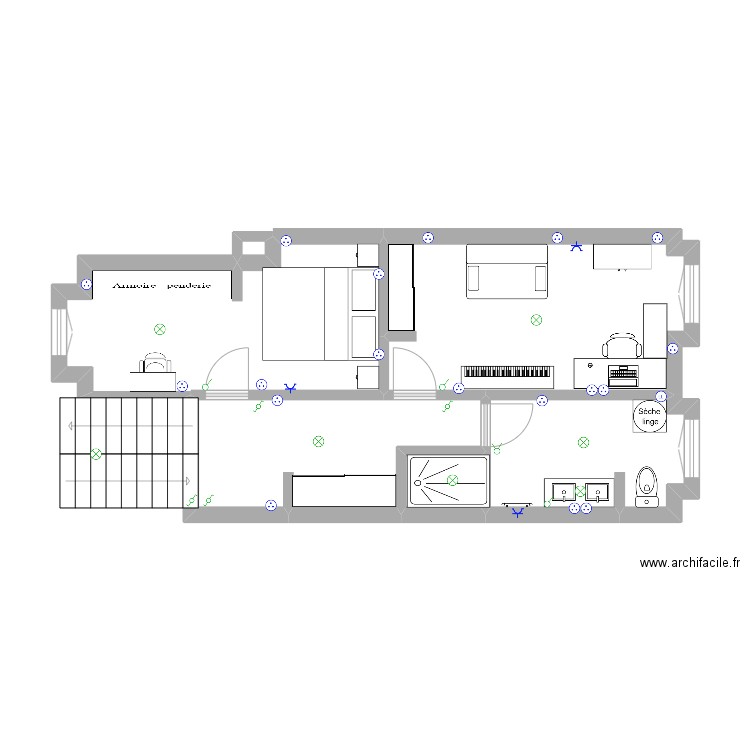 Etage 2 elec. Plan de 6 pièces et 38 m2