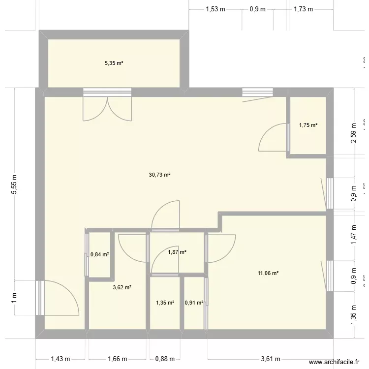 appartement. Plan de 9 Pièces et 57 m²