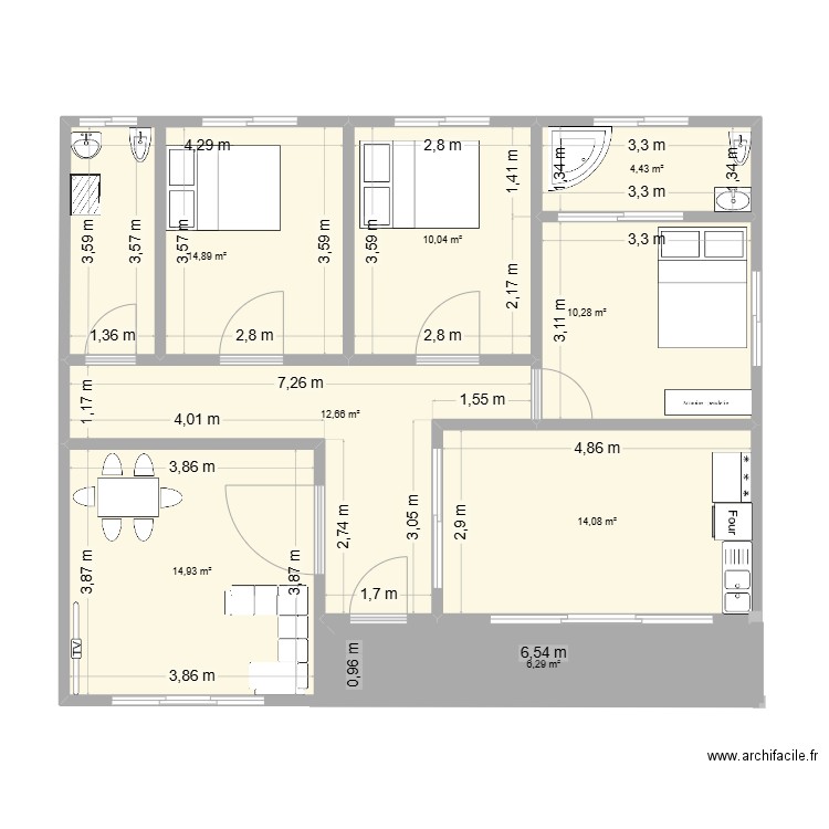 PLAN MAISON PLEIN PIEDS. Plan de 8 pièces et 88 m2