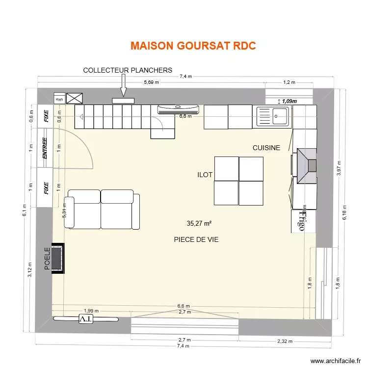 GOURSAT - RDC PLANCHER. Plan de 1 pièce et 35 m²