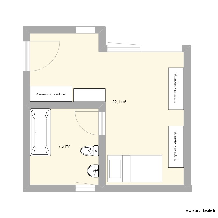 studio chantal nouveau projet. Plan de 2 pièces et 30 m2