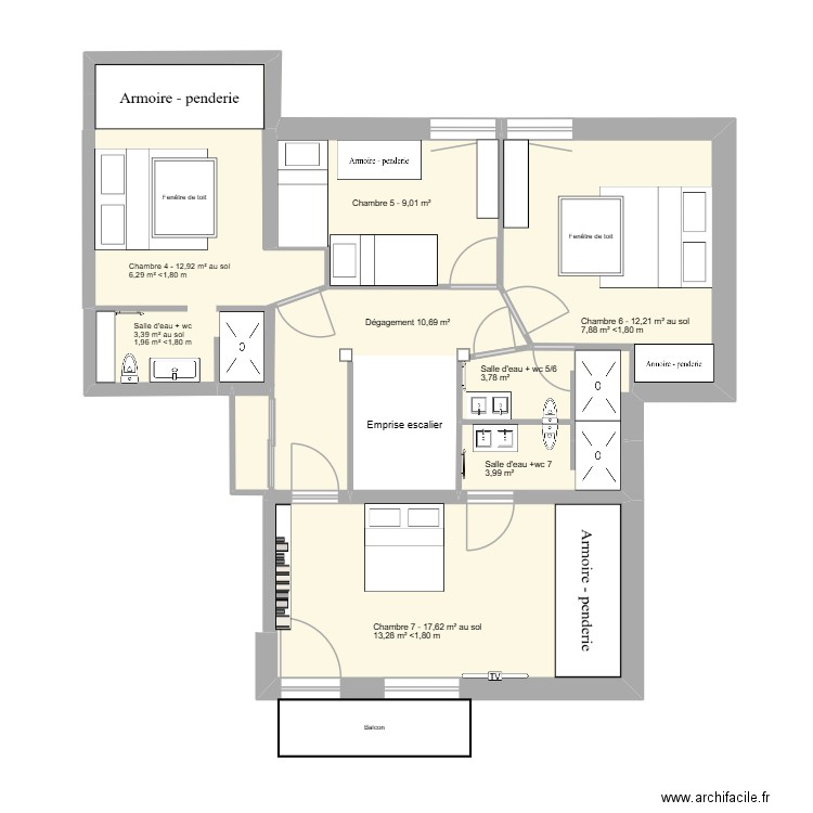 Projet 6 Etage 1. Plan de 6 pièces et 60 m2