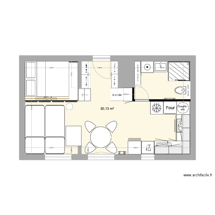 Biarritz 7 nuit 2. Plan de 1 pièce et 30 m2
