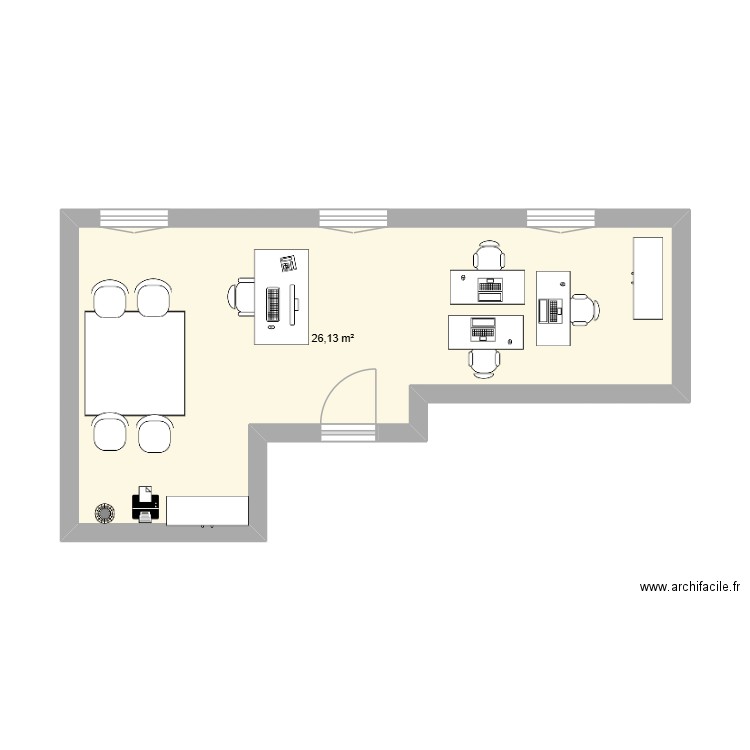 Oligobureau. Plan de 1 pièce et 26 m2