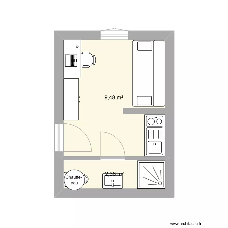 Chambre Etudiant (3). Plan de 2  et 12 m²