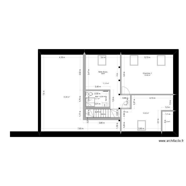 25_06_10 Plan Farge - Etage v4. Plan de 6 pièces et 94 m2
