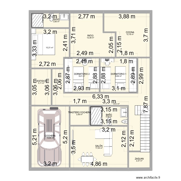 CASA ROSARIO. Plan de 13 pièces et 125 m2