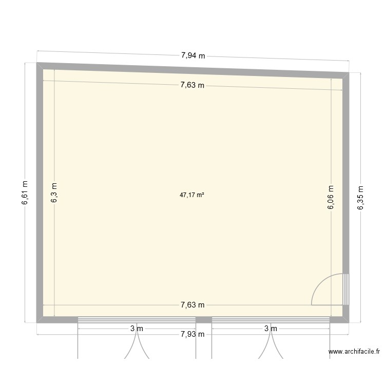 garage 2. Plan de 1 pièce et 47 m2