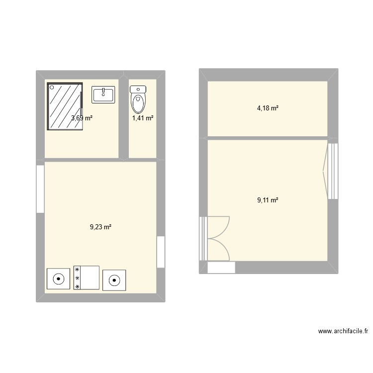 buanderie. Plan de 5 pièces et 28 m2