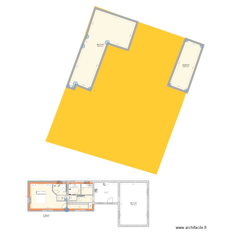 PROJET D'EXTENSION 3. Plan de 15 pièces et 255 m2