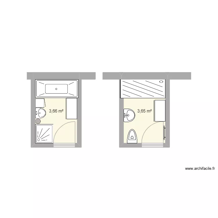 SDB M. Plan de 2 et 7 m² SDB M. Plan de 2 et 7 m²