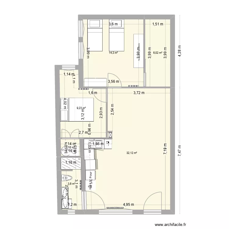 Rez-de-Chauss&eacute; - Appartement - proposition 3a. Plan de 6  et 66 m²