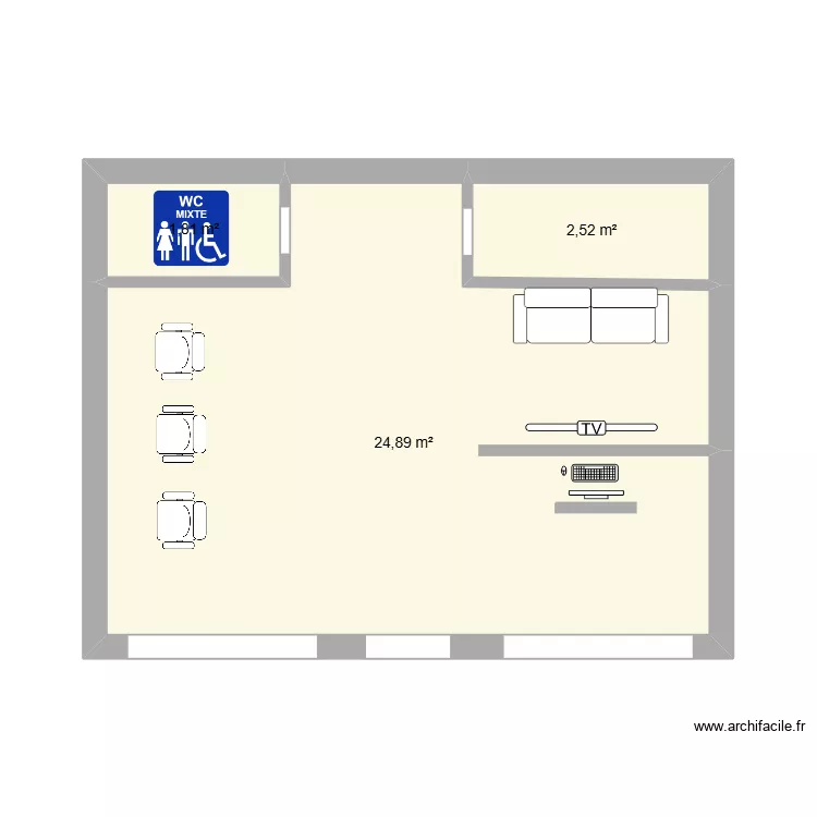 mon salon de coiffure. Plan de 3  et 29 m²