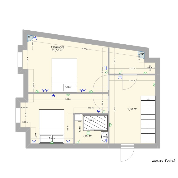 Bussiere. Plan de 3 pièces et 38 m2