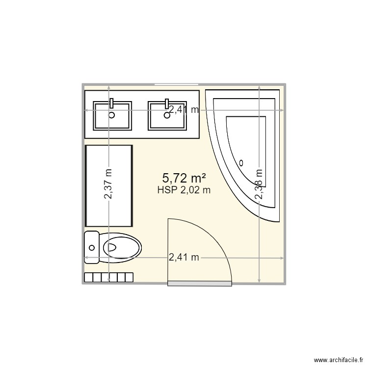 SDB OLIVE. Plan de 1 pièce et 6 m2