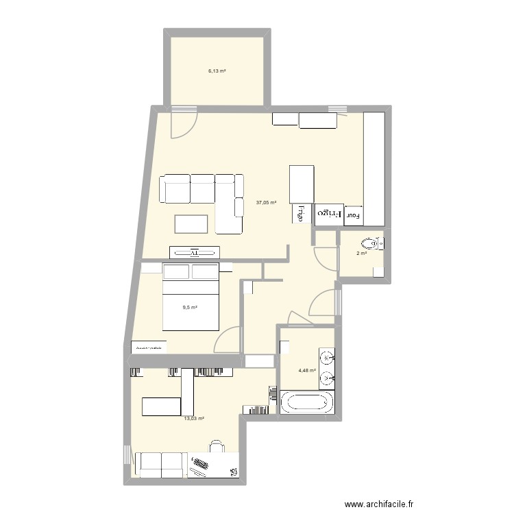 APPART. Plan de 6 pièces et 72 m2