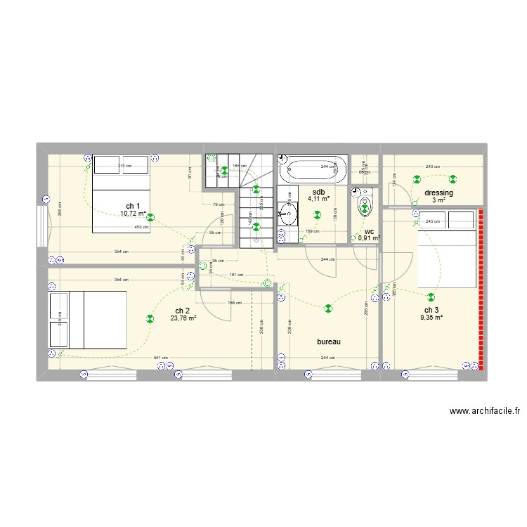 Moreau. Plan de 6 pièces et 52 m2