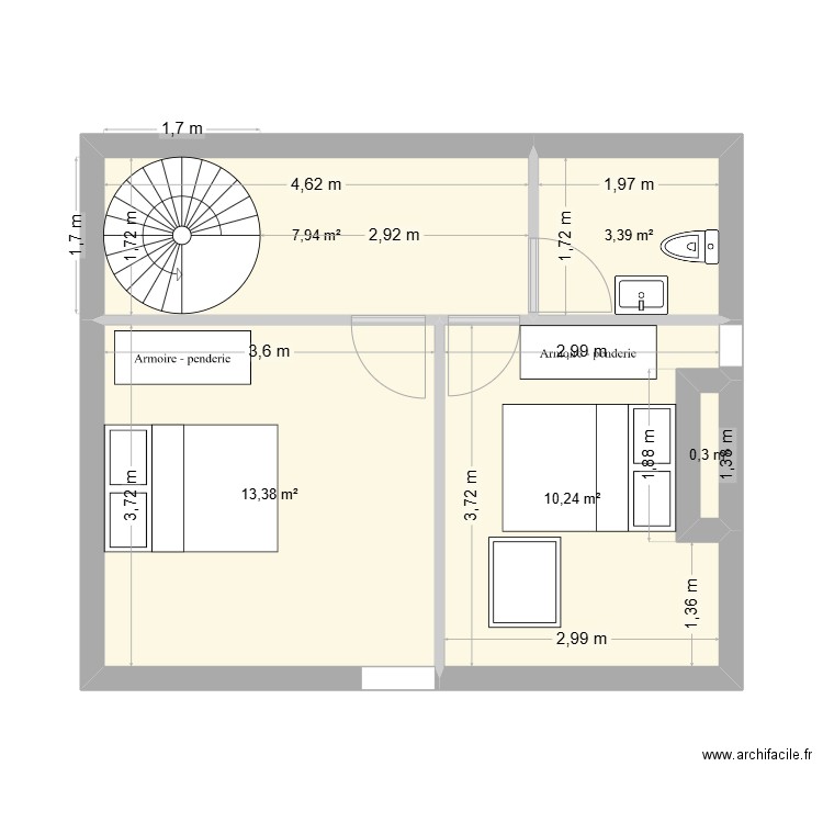 grenier2. Plan de 5 pièces et 35 m2