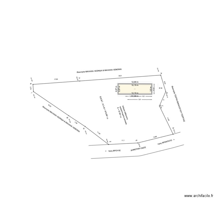 avec cadastre. Plan de 1 pièce et 43 m2