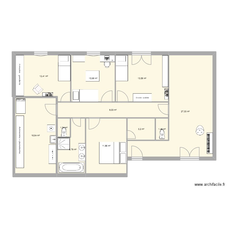 Jousseaume 3. Plan de 11 pièces et 114 m2