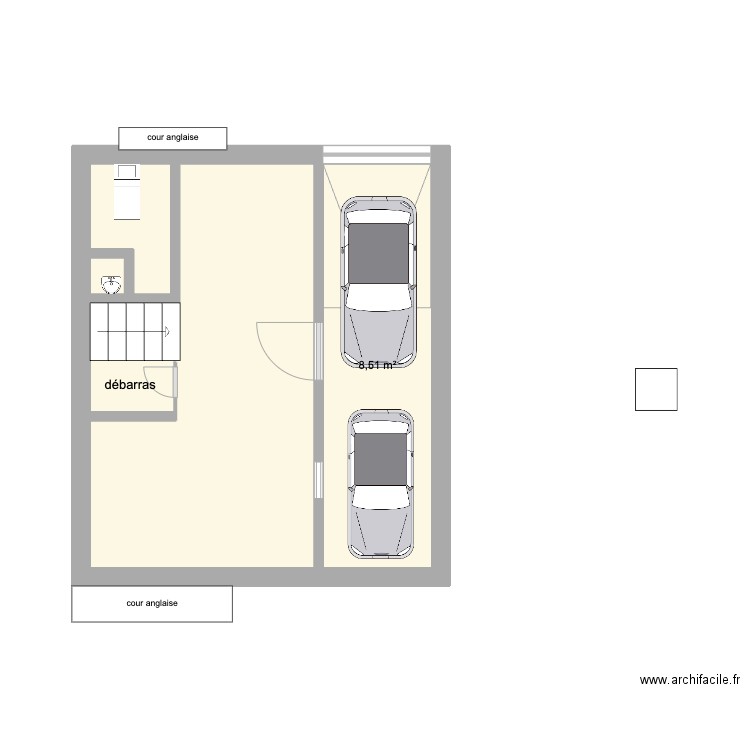 sous sol Riham. Plan de 4 pièces et 25 m2