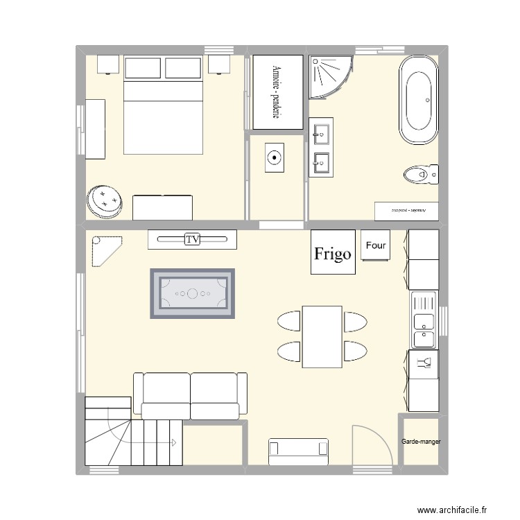 Plan d\'agrandissement. Plan de 5 pièces et 56 m2