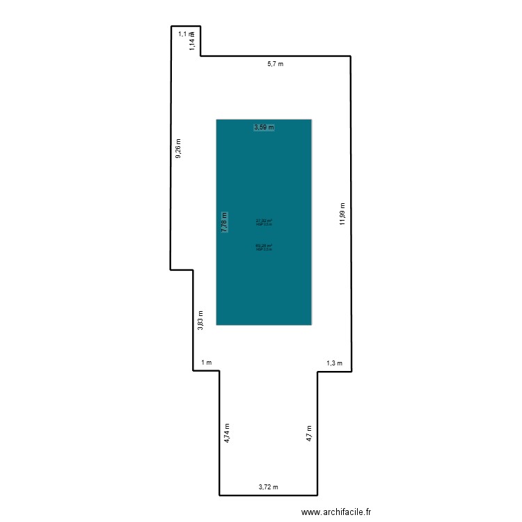 piscine 225. Plan de 2 pièces et 125 m2