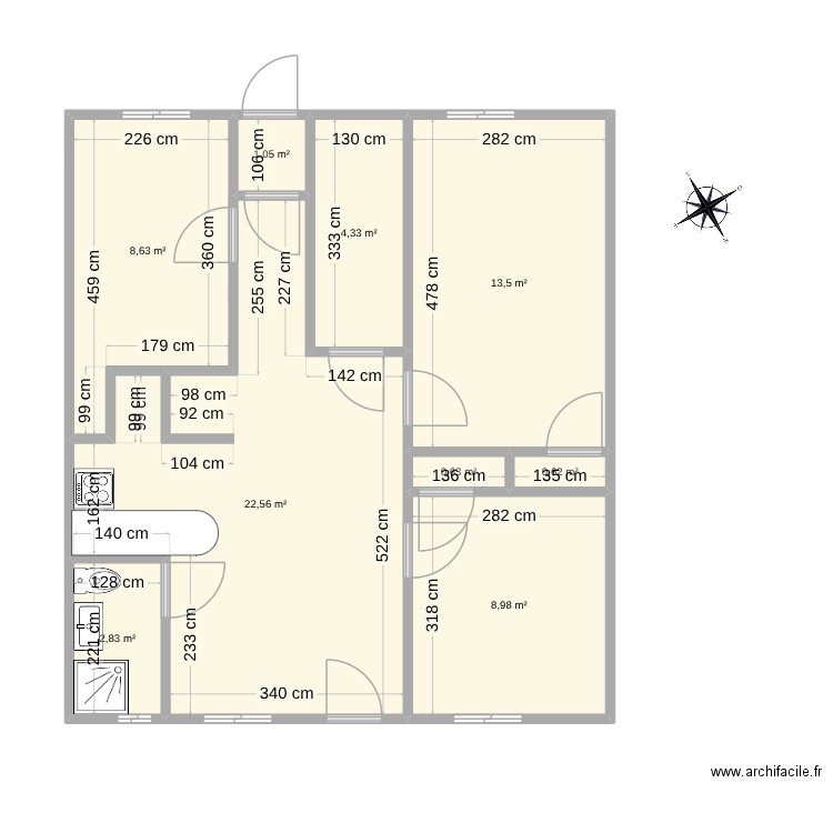 2139. Plan de 9 pièces et 63 m2