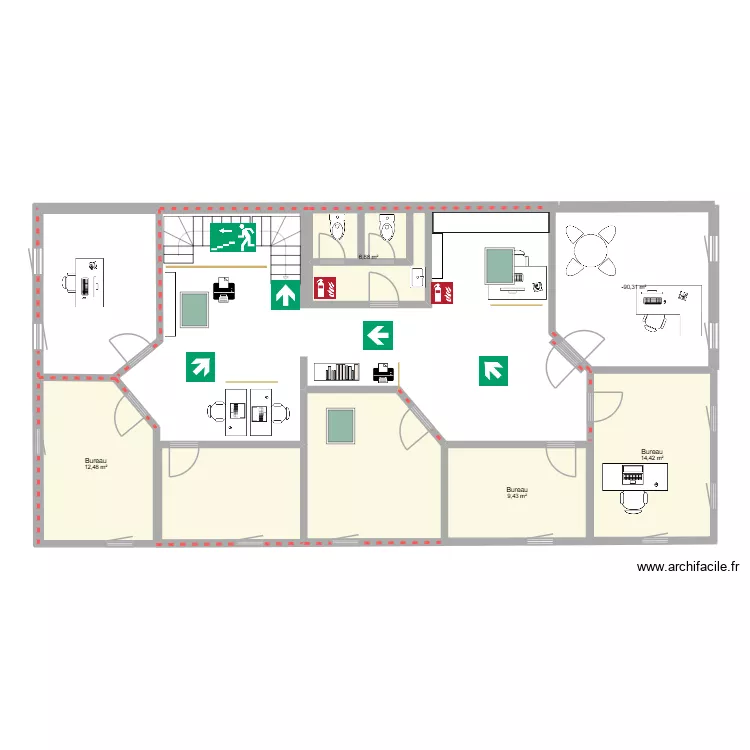 1er étage 3R Evacuation. Plan de 5 pièces et 61 m² 1er étage 3R Evacuation. Plan de 5 pièces et 61 m²