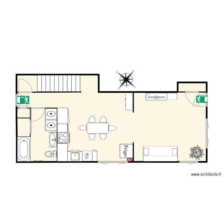 rdc michou. Plan de 5 pièces et 54 m2