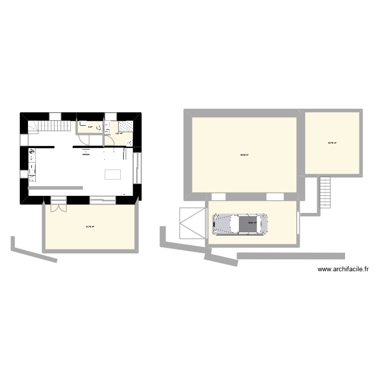 Maison rez de chaussé - terrasse. Plan de 0 pièce et 0 m2