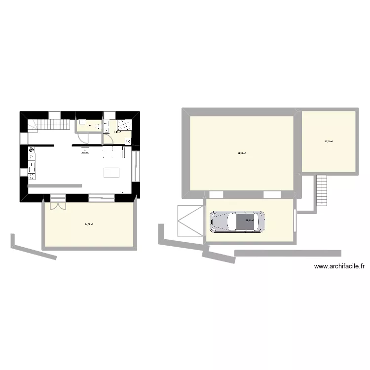 Maison rez de chauss&eacute; - terrasse. Plan de 6  et 124 m²