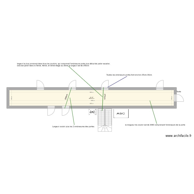 couloir bergues. Plan de 1 pièce et 41 m2