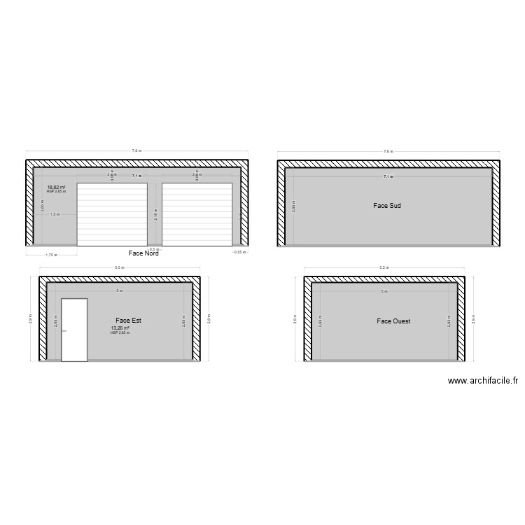 Dp Garage/Terrasse Plan de coupe. Plan de 4 pièces et 64 m2