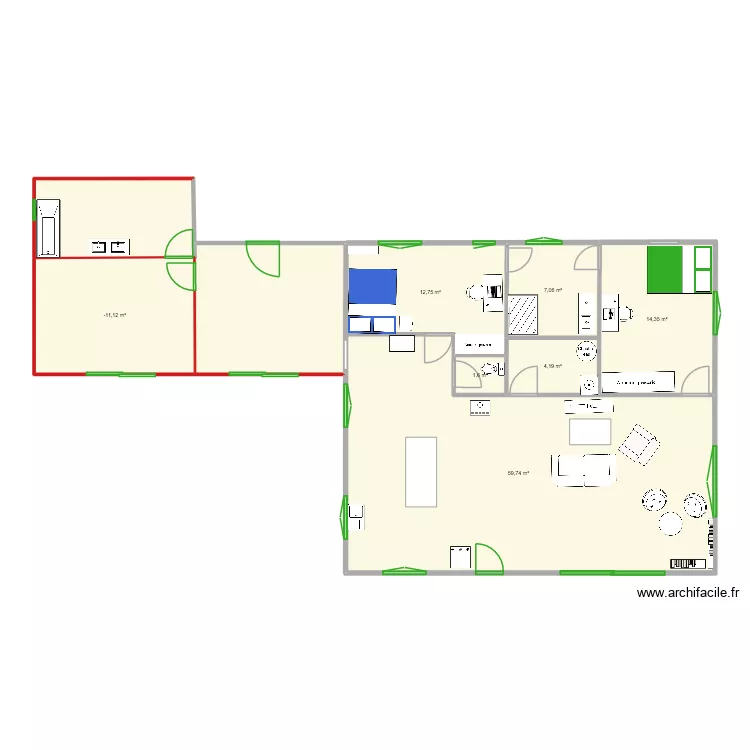 plan agrandissement. Plan de 7  et 115 m²