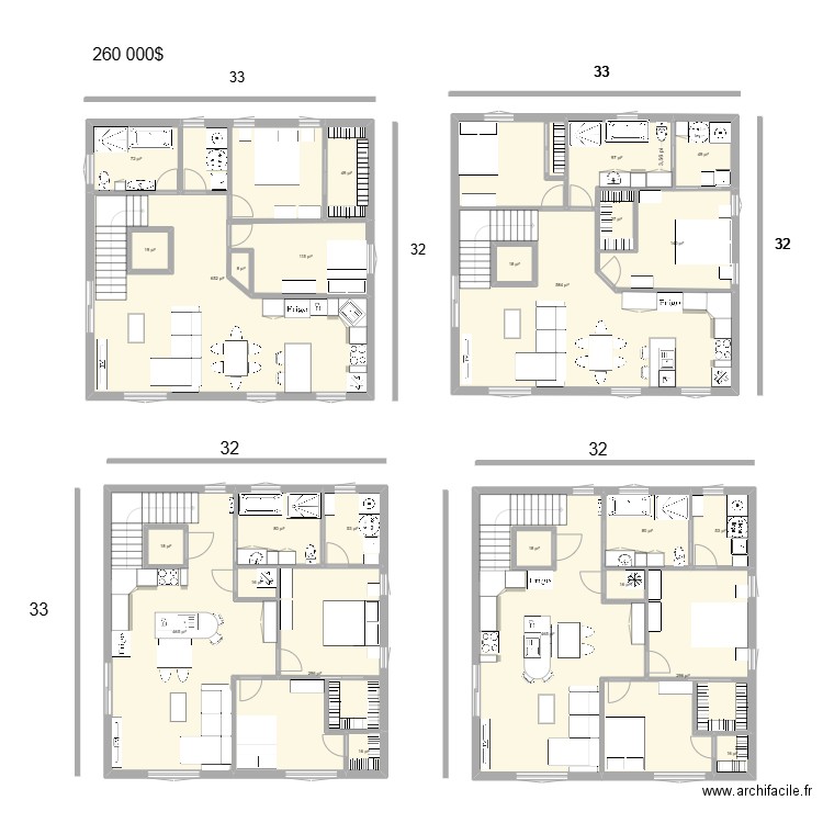 future maison 32x33. Plan de 34 pièces et 447 m2