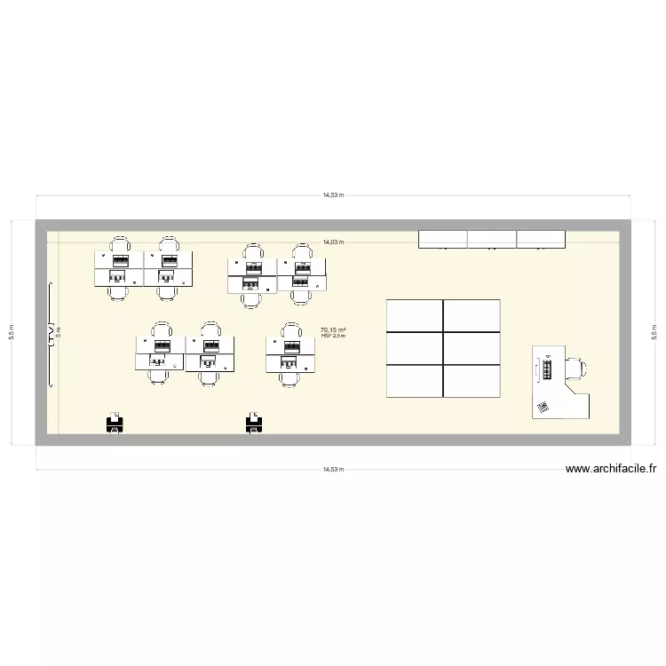 Jama&icirc;que salle B. Plan de 1  et 70 m²
