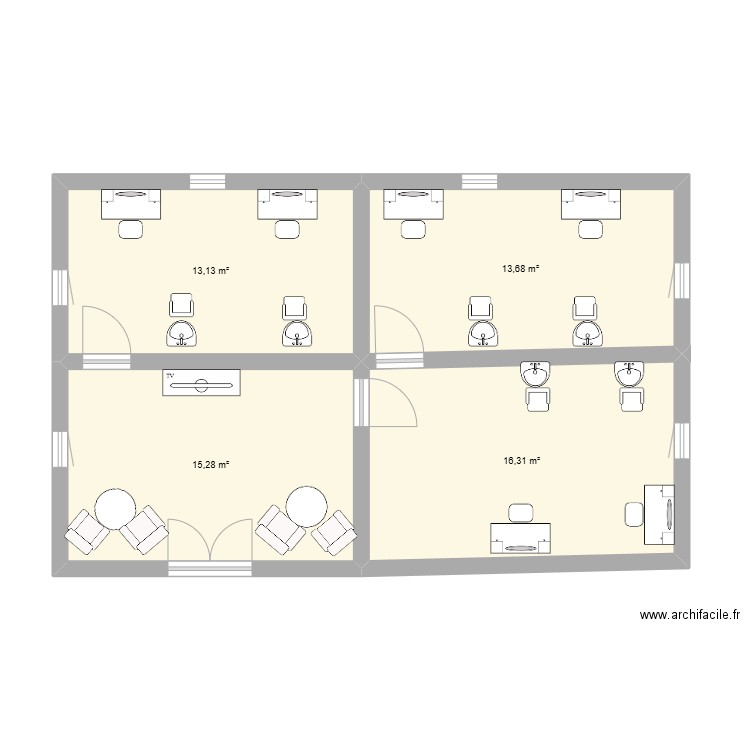 CLEM SALON. Plan de 4 pièces et 58 m2