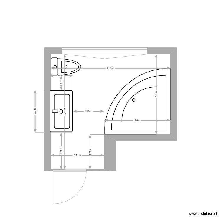salle de bain. Plan de 1 pièce et 5 m2