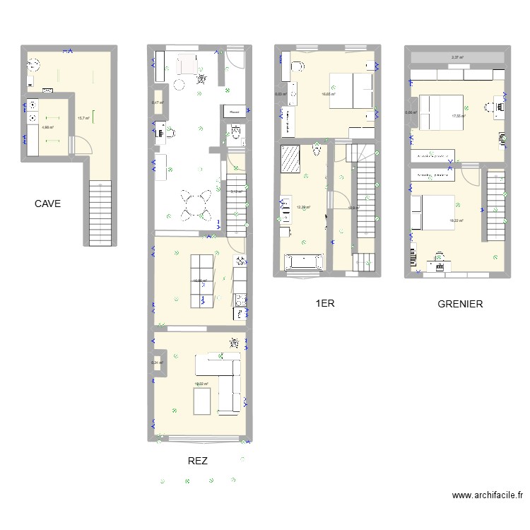 Maison Waterloo. Plan de 15 pièces et 140 m2