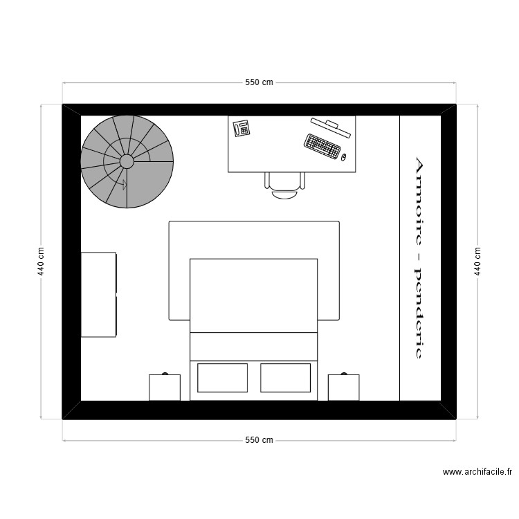 Plan d'aménagement étage - Projet Antoine. Plan de 1 pièce et 20 m2