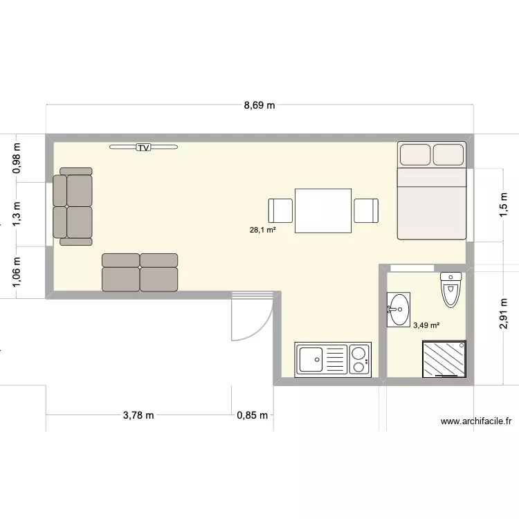 2eme &eacute;tage. Plan de 2 Pièces et 32 m²